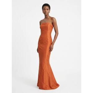 Pianoforte Max Mara Women Size 4 100% Silk Orange Strapless Formal Gown Dress